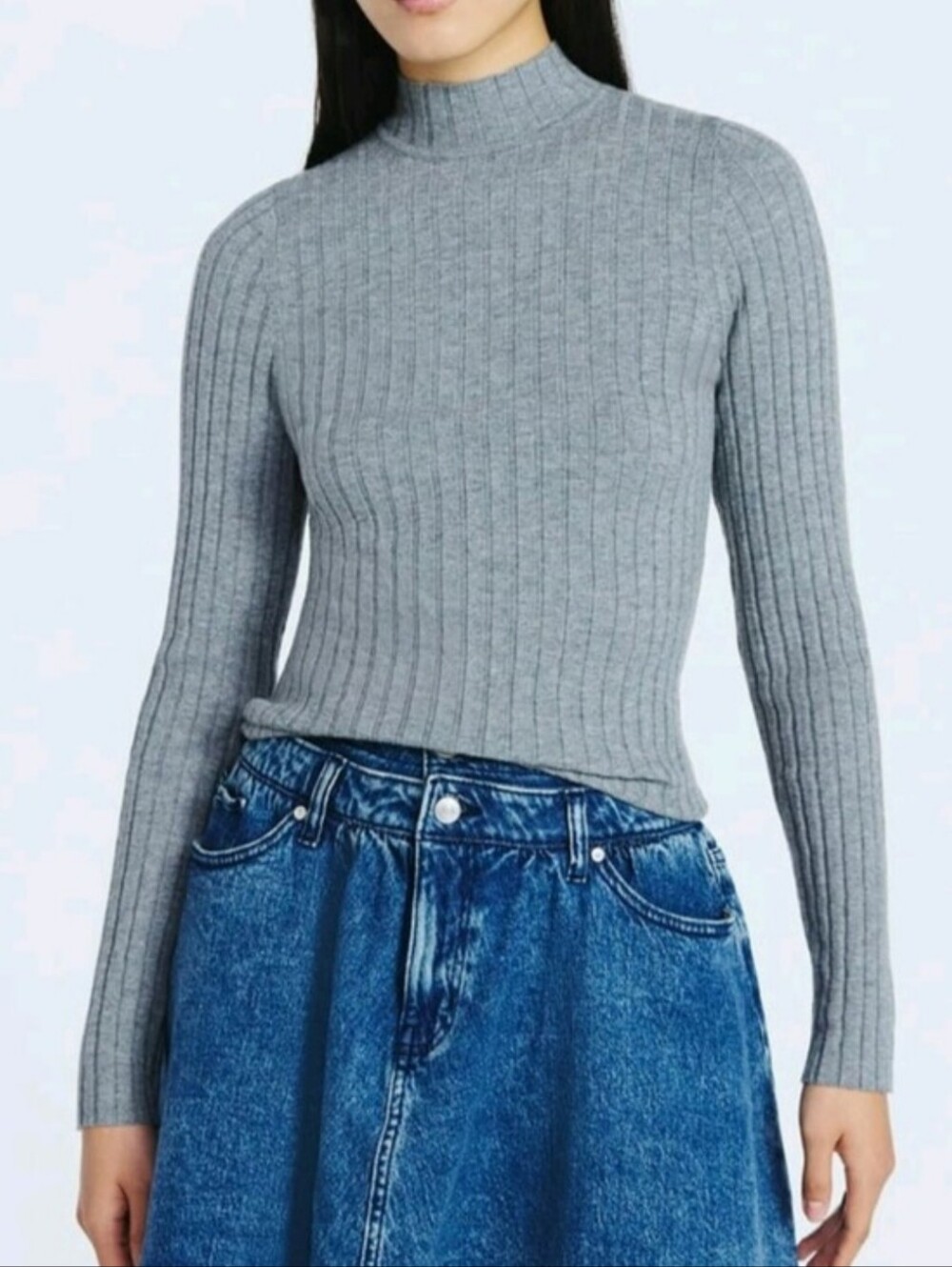 Scoop Women's Size M (8-10) Ribbed Mockneck Sweater Medium Heather Gray